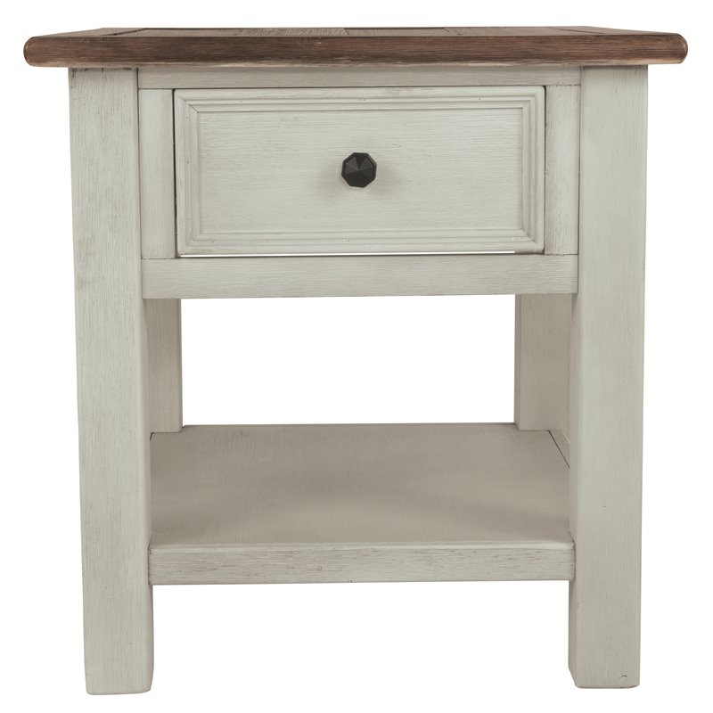 Bowery Hill Solid Wood Antique White End Table Rectangular USB Port 23