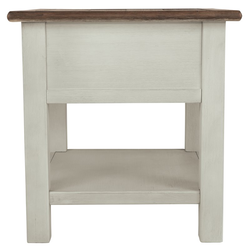 Bowery Hill Solid Wood Antique White End Table Rectangular USB Port 23