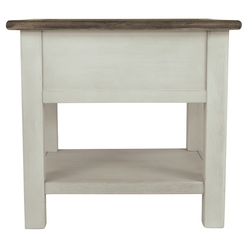 Bowery Hill Solid Wood Antique White End Table Rectangular USB Port 23