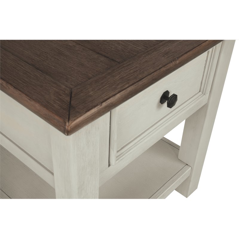 Bowery Hill Solid Wood Antique White End Table Rectangular USB Port 23