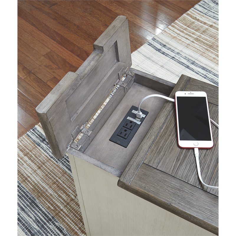 Bowery Hill Solid Wood Antique White End Table Rectangular USB Port 23