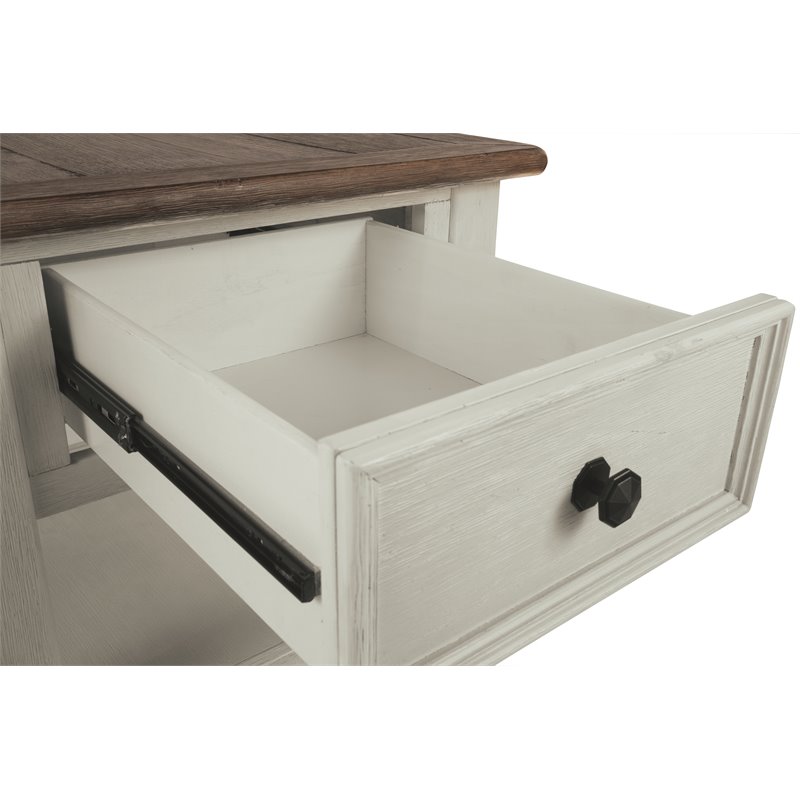 Bowery Hill Solid Wood Antique White End Table Rectangular USB Port 23