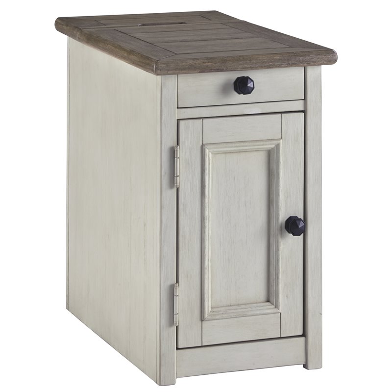 Bowery Hill Solid Wood Antique White End Table Rectangular USB Port 23