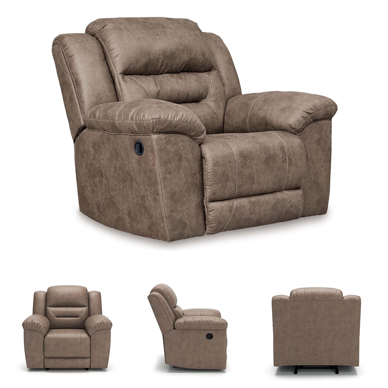 Bowery Hill Contemporary fabric Rocker Recliner in Fossil Finish