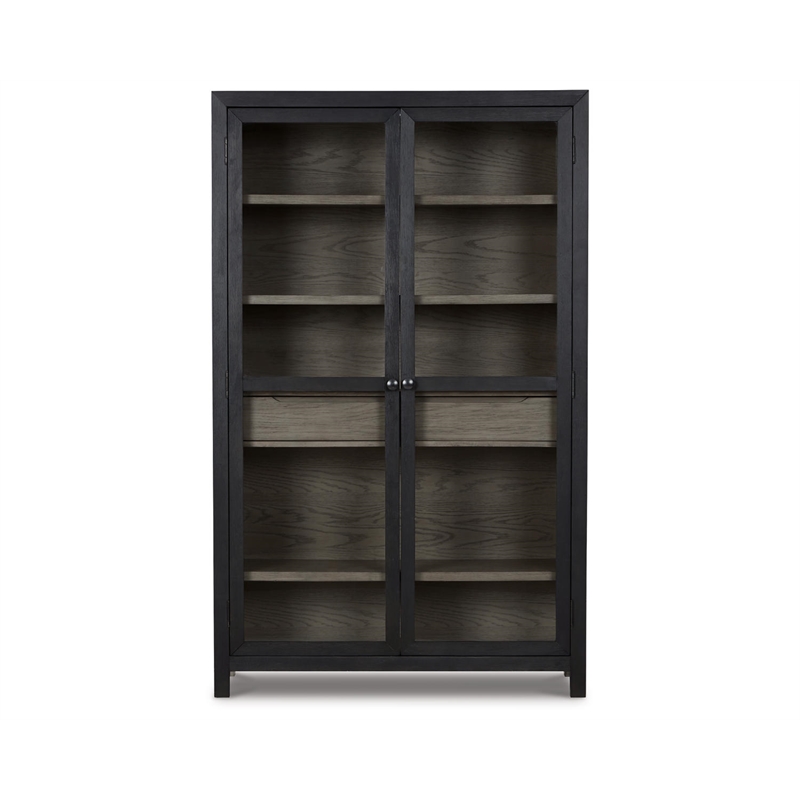 Bowery Hill Solid Wood Black/Warm Gray Accent Cabinet Rectangular Glass Panel Doors 76