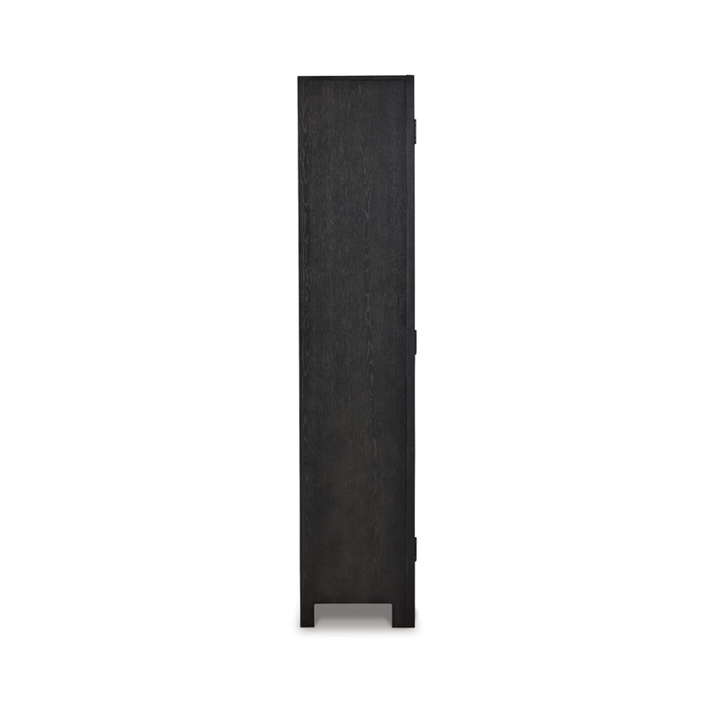 Bowery Hill Solid Wood Black/Warm Gray Accent Cabinet Rectangular Glass Panel Doors 76