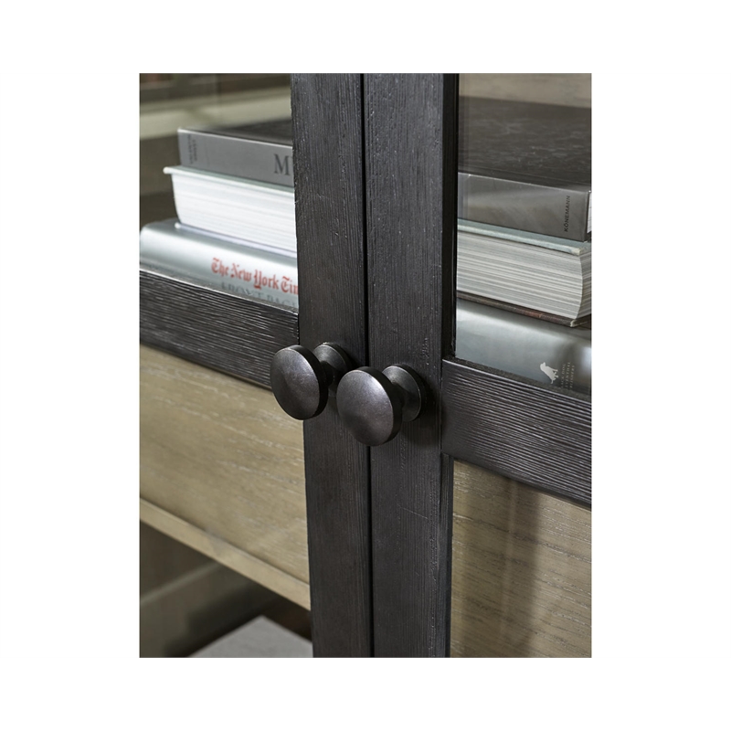 Bowery Hill Solid Wood Black/Warm Gray Accent Cabinet Rectangular Glass Panel Doors 76
