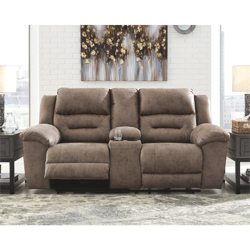 Bowery Hill Contemporary Power Reclining Loveseat in Fossil Finish