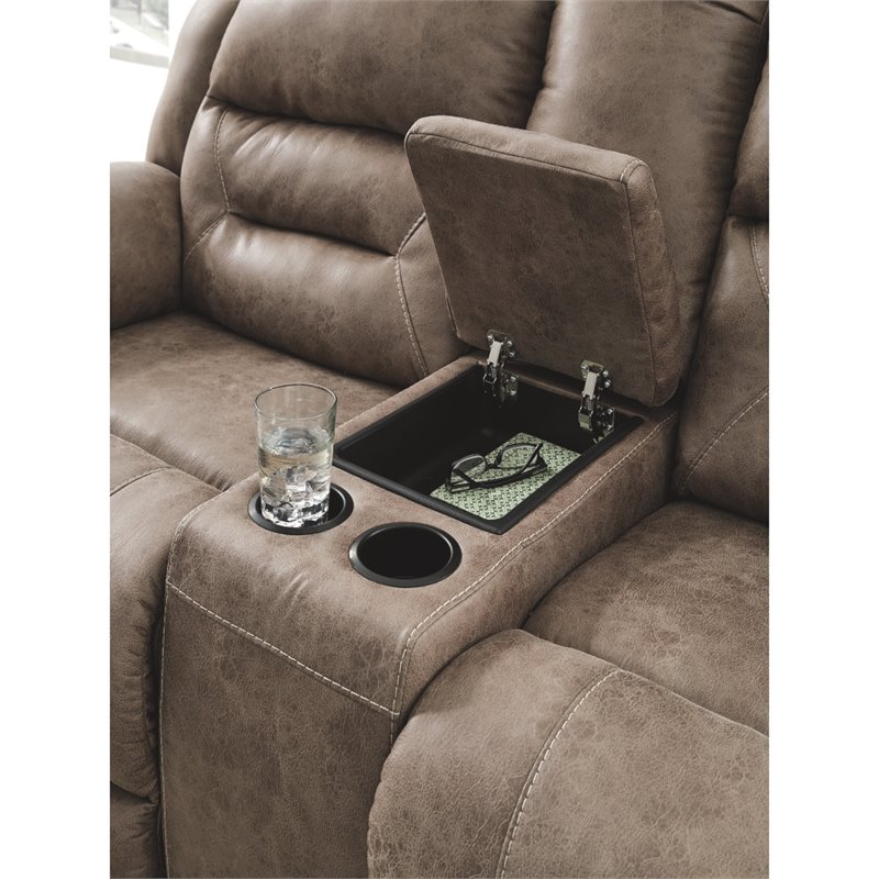 Bowery Hill Contemporary Power Reclining Loveseat in Fossil Finish