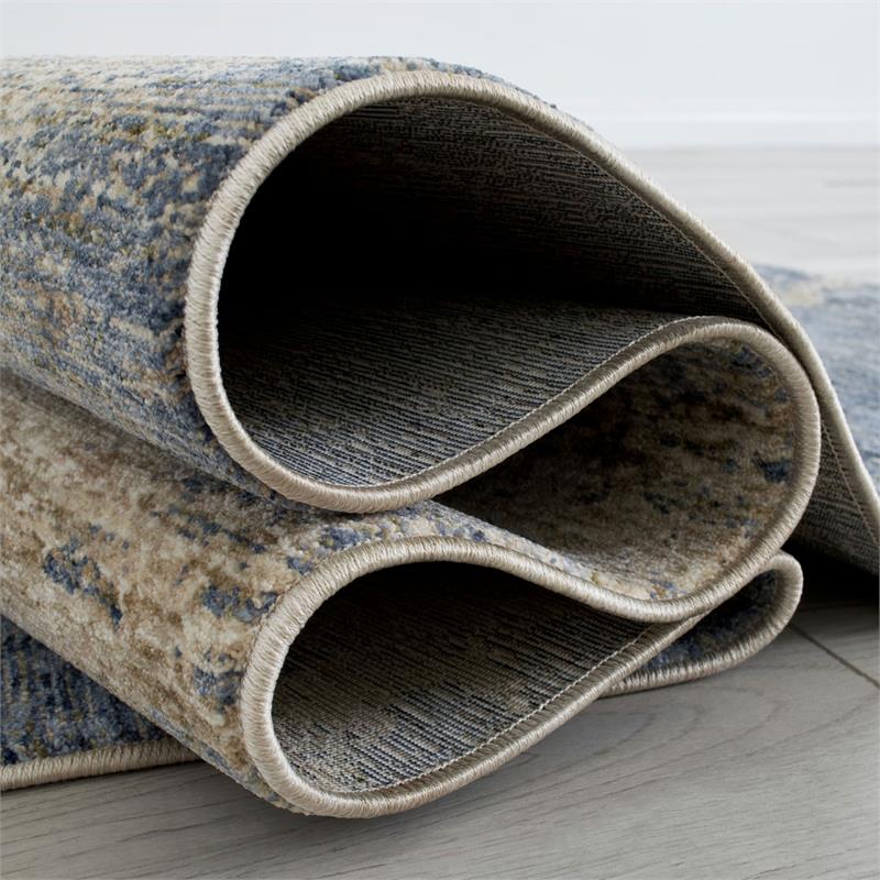Bowery Hill Contemporary Fabric 5'x7' Area Rug in Blue Finish