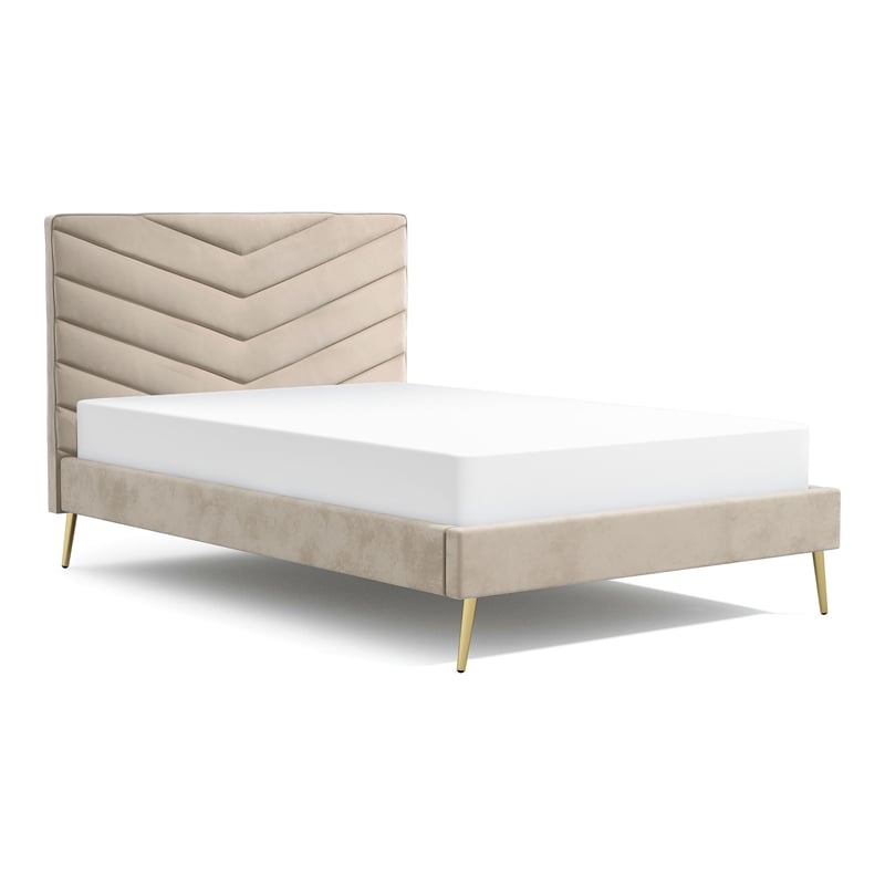Bowery Hill Modern Fabric Upholstered Headboard King Bed in Beige