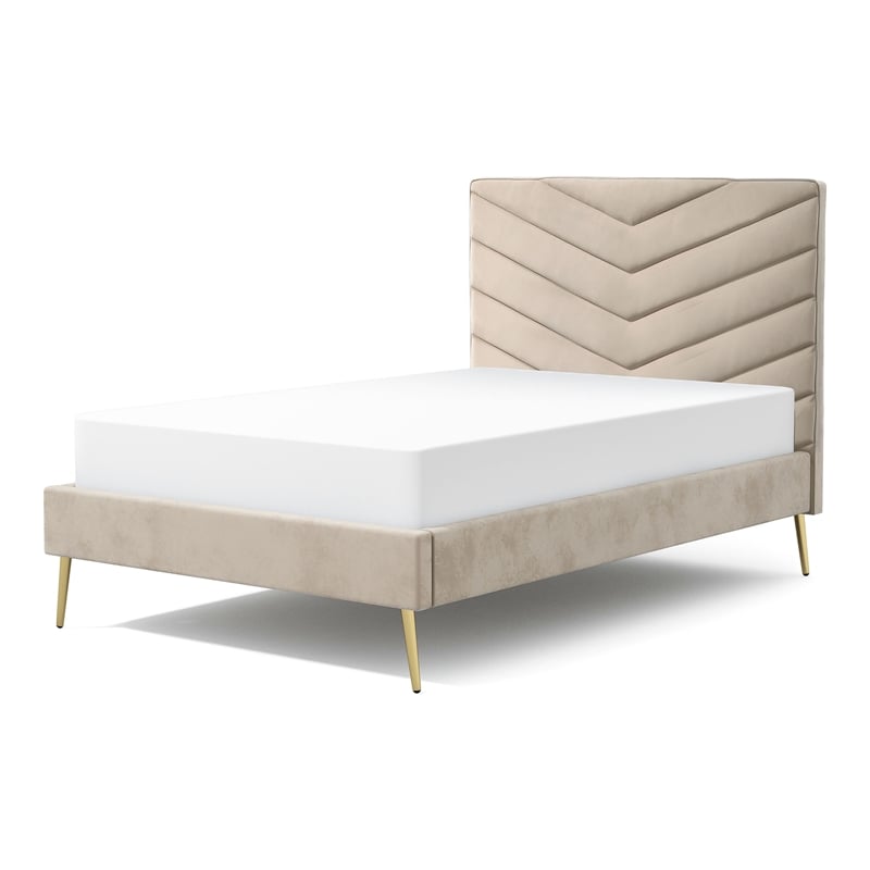 Bowery Hill Modern Fabric Upholstered Headboard Twin Bed in Beige