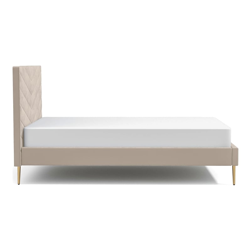 Bowery Hill Modern Fabric Upholstered Headboard Twin Bed in Beige