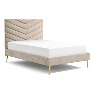 Bowery Hill Modern Fabric Upholstered Headboard Twin Bed in Beige