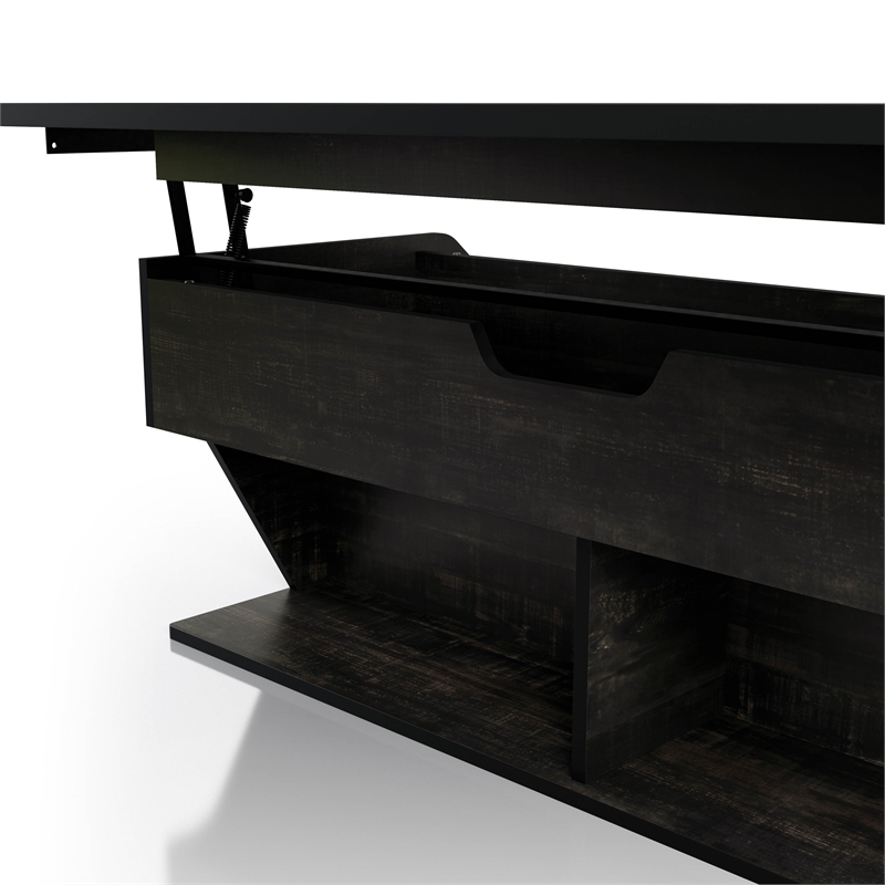 Bowery Hill Contemporary Wood Lift-Top Coffee Table in Black