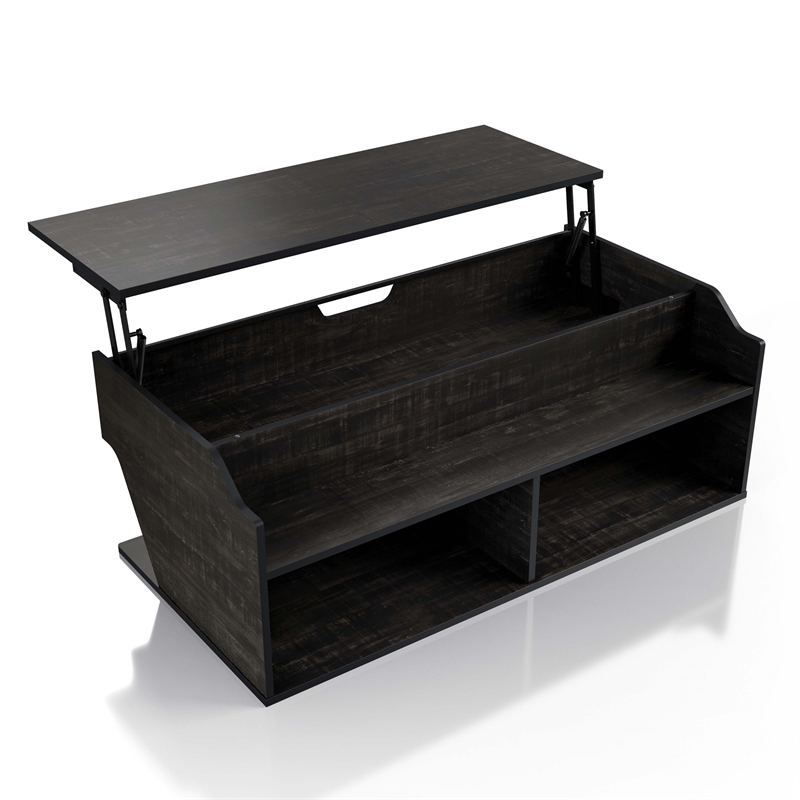 Bowery Hill Contemporary Wood Lift-Top Coffee Table in Black