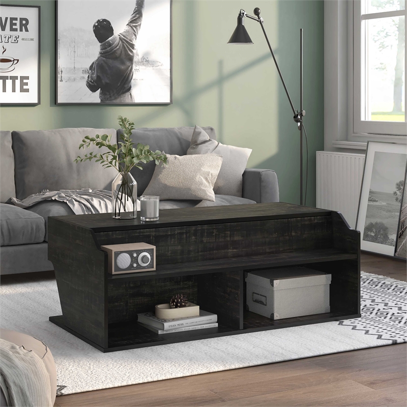 Bowery Hill Contemporary Wood Lift-Top Coffee Table in Black