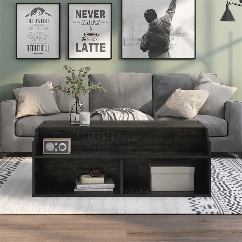 Bowery Hill Contemporary Wood Lift-Top Coffee Table in Black