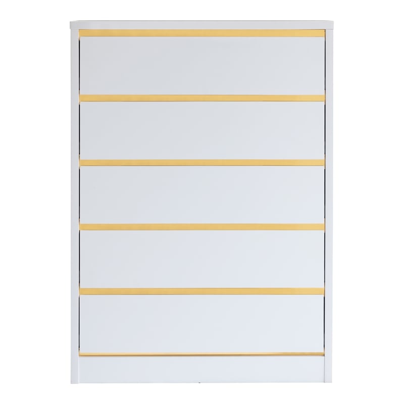 Bowery Hill Contemporary Modern Wood 5-Drawer Chest in White
