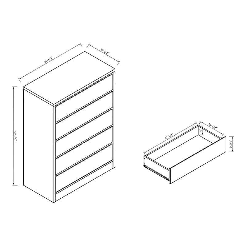 Bowery Hill Contemporary Modern Wood 5-Drawer Chest in White