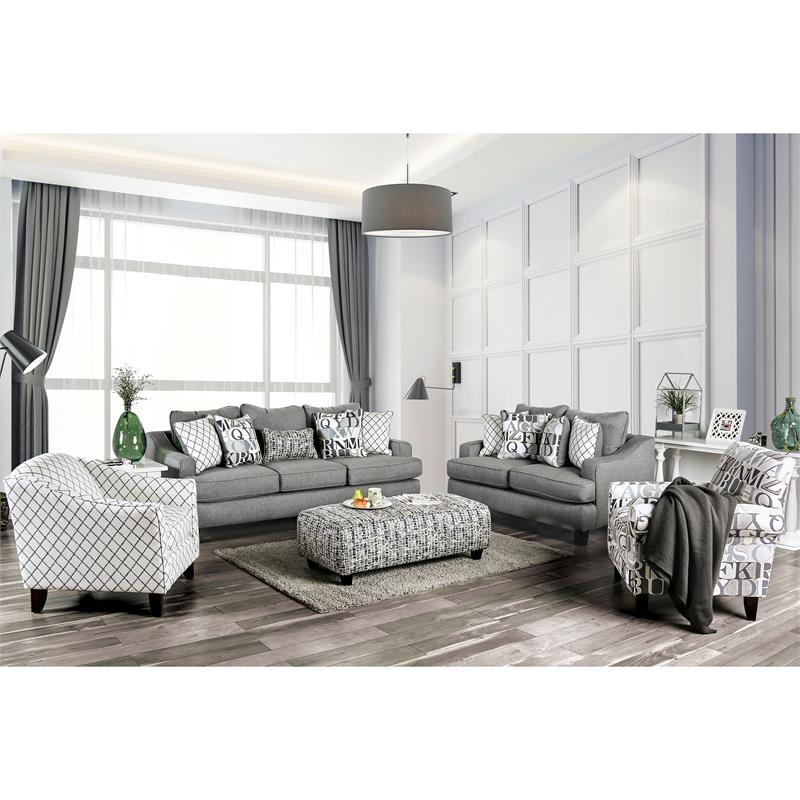 Bowery Hill Modern Fabric Rectangular Ottoman in Bluish Gray