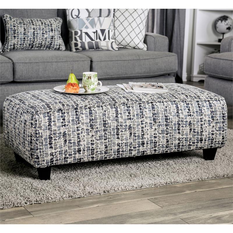 Bowery Hill Modern Fabric Rectangular Ottoman in Bluish Gray
