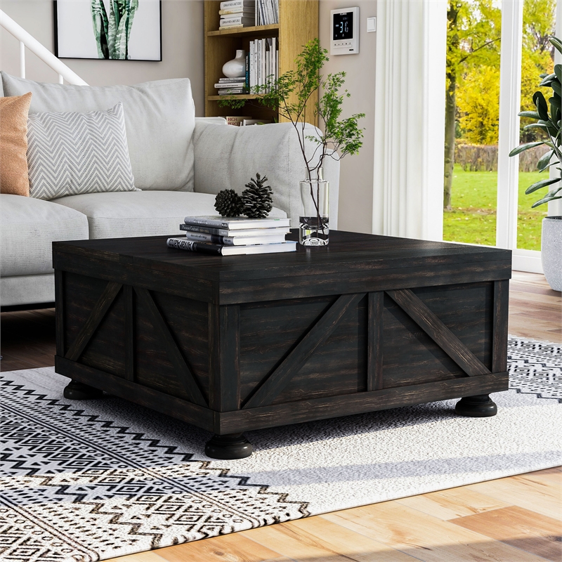 Bowery Hill Modern Wood Hidden Storage Coffee Table in Black