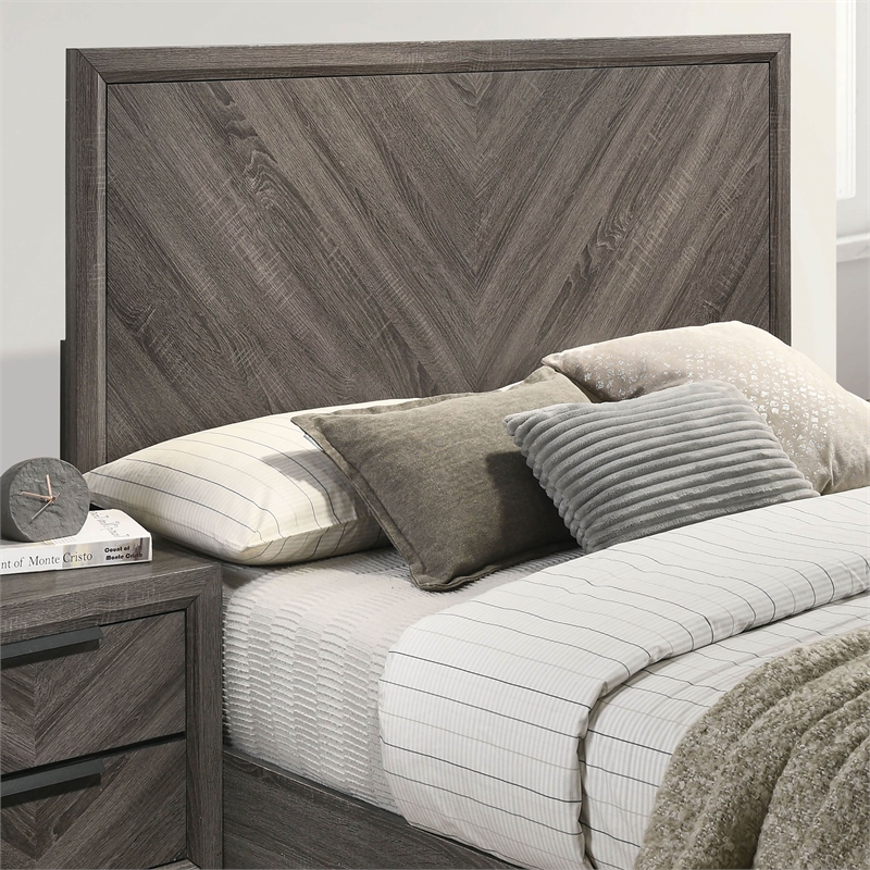 Bowery Hill Modern Chevron Pattern Wood Panel King Bed in Gray