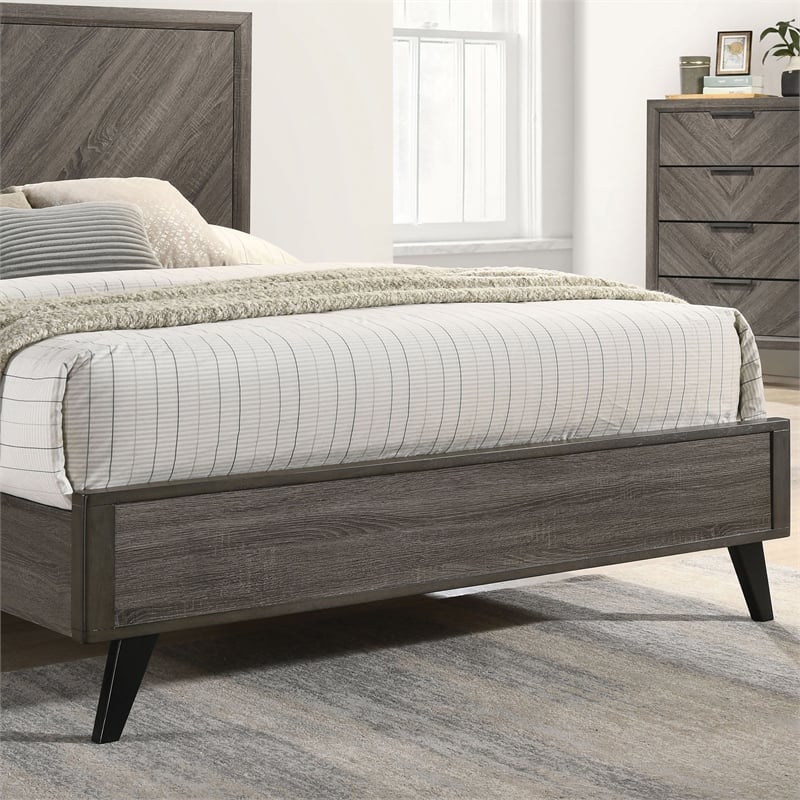 Bowery Hill Modern Chevron Pattern Wood Panel King Bed in Gray