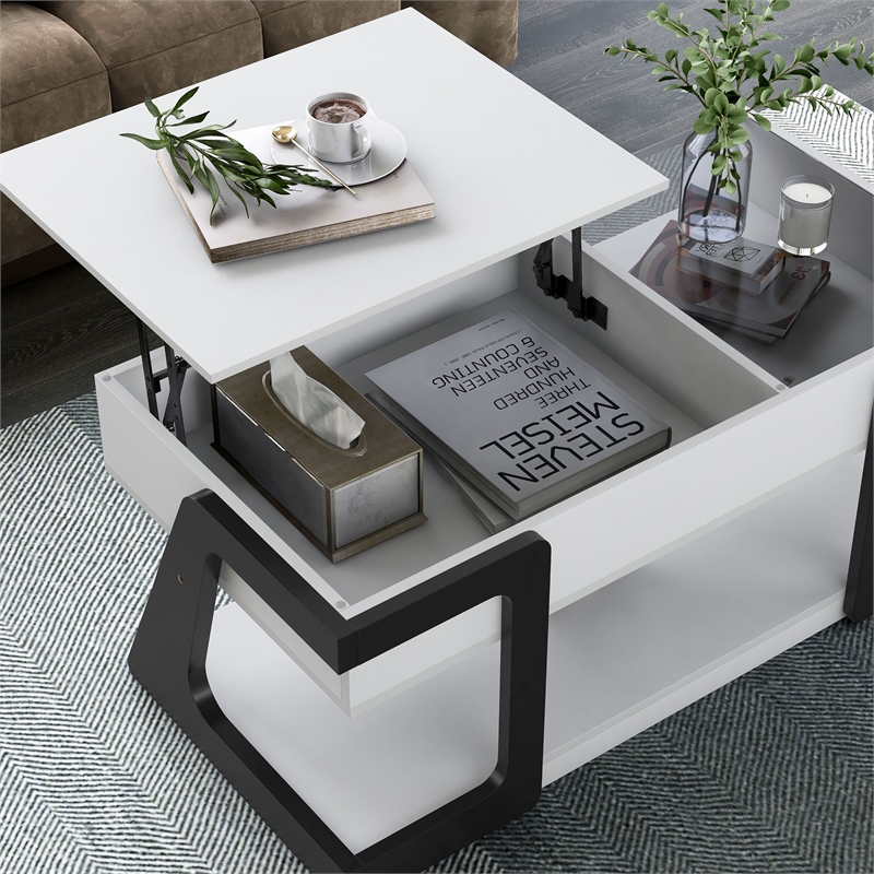 Bowery Hill Modern Wood Lift-Top Storage Coffee Table in White