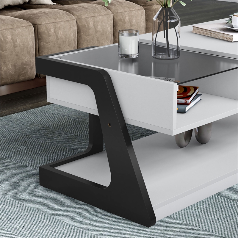 Bowery Hill Modern Wood Lift-Top Storage Coffee Table in White