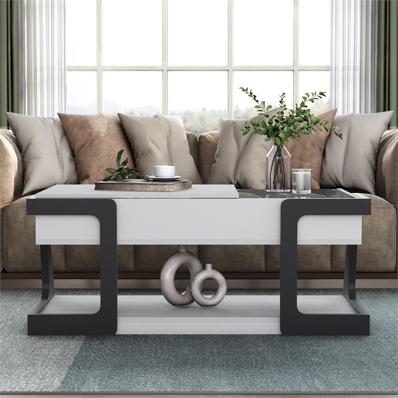 Bowery Hill Modern Wood Lift-Top Storage Coffee Table in White