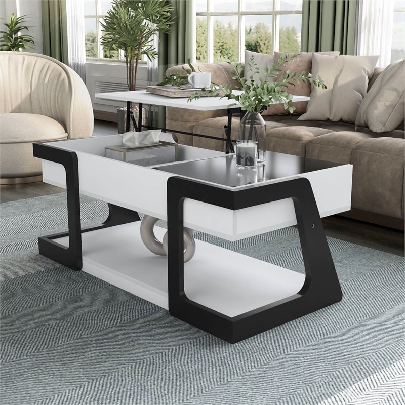 Bowery Hill Modern Wood Lift-Top Storage Coffee Table in White