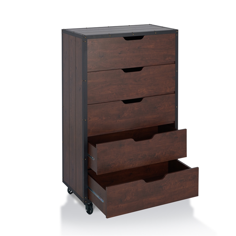 Bowery Hill Wood Vintage Walnut Chest Rectangular Caster Wheels 31.1