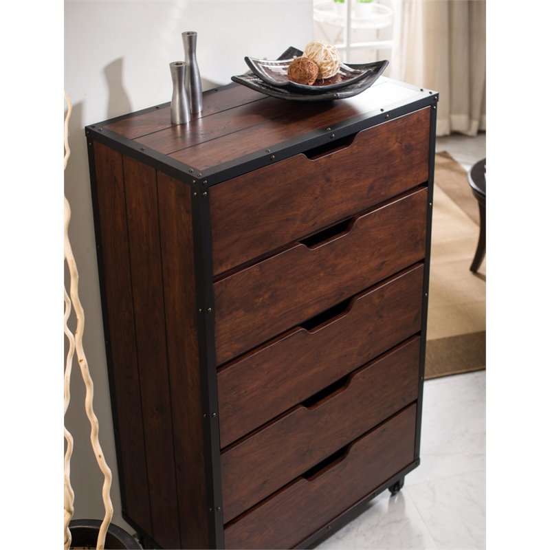 Bowery Hill Wood Vintage Walnut Chest Rectangular Caster Wheels 31.1