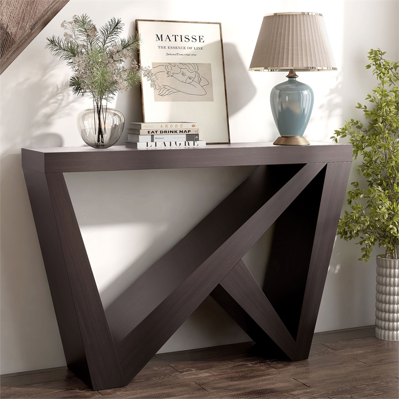 Bowery Hill Modern Wood W-Shaped Legs Console Table in Red Cocoa