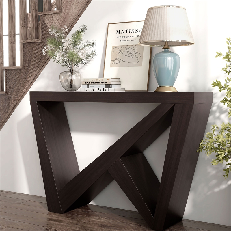 Bowery Hill Modern Wood W-Shaped Legs Console Table in Red Cocoa