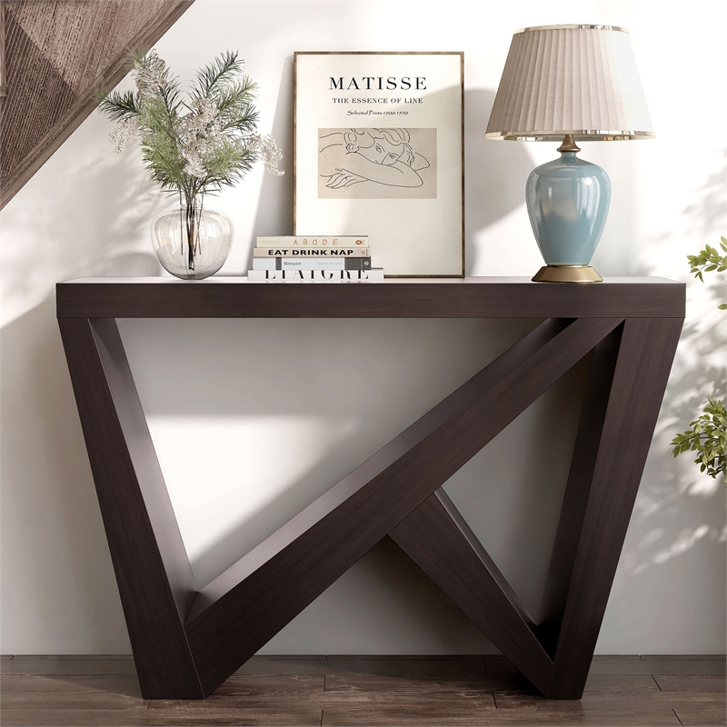 Bowery Hill Modern Wood W-Shaped Legs Console Table in Red Cocoa
