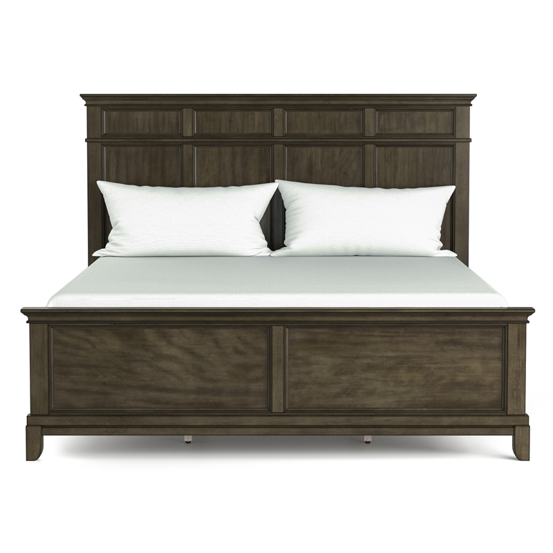 Bowery Hill Contemporary Solid Wood Panel Queen Bed in Gray Finish