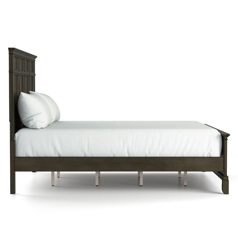 Bowery Hill Contemporary Solid Wood Panel Queen Bed in Gray Finish