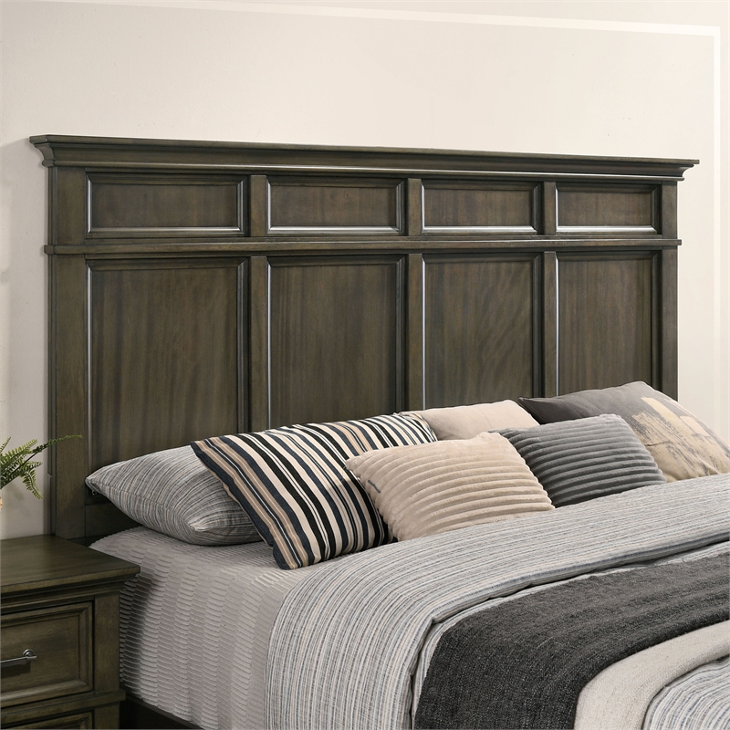 Bowery Hill Contemporary Solid Wood Panel Queen Bed in Gray Finish