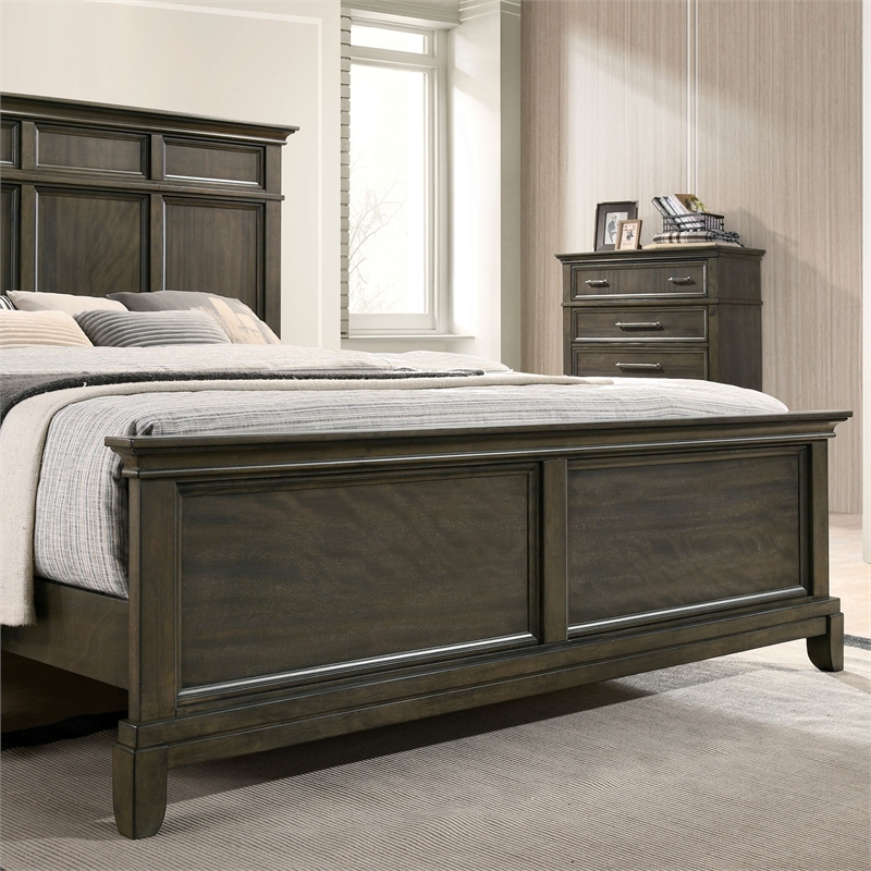 Bowery Hill Contemporary Solid Wood Panel Queen Bed in Gray Finish