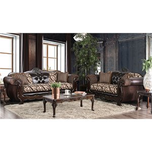 Bowery Hill Contemporary Faux Leather 2-Piece Sofa Set in Brown