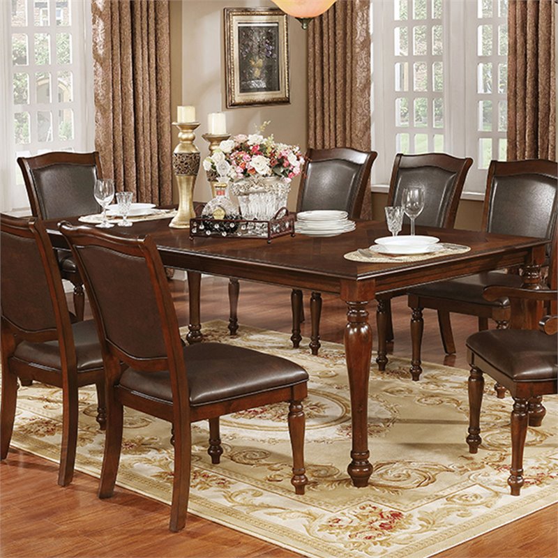 Bowery Hill Solid Wood Brown Cherry Dining Table Rectangular Extendable 84