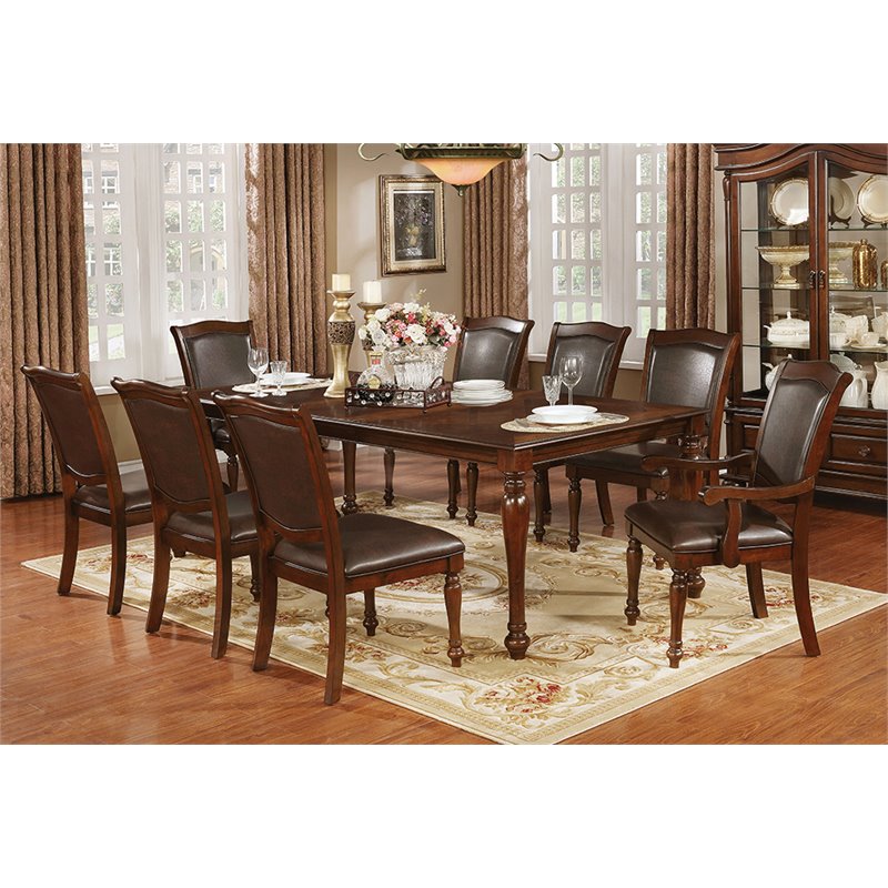 Bowery Hill Solid Wood Brown Cherry Dining Table Rectangular Extendable 84