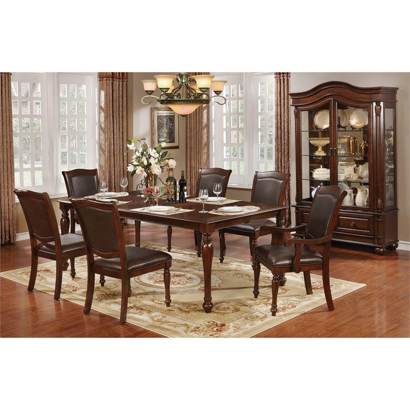 Bowery Hill Solid Wood Brown Cherry Dining Table Rectangular Extendable 84