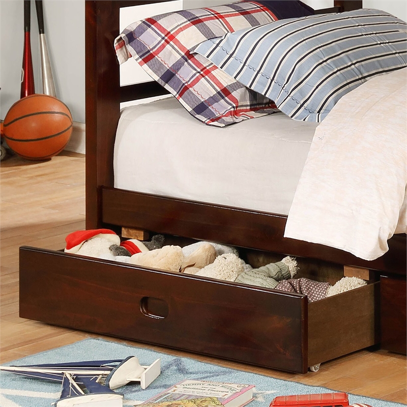 Bowery Hill Wood Twin over Twin Storage Bunk Bed in Dark Walnut
