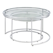 Bowery Hill Metal Glass Top 2-Piece Nesting Tables Set in Chrome