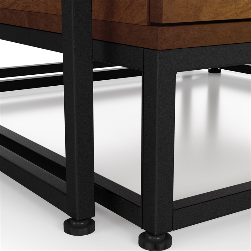 Bowery Hill Wood 2-Piece Nesting Tables Set with Drawer in Brown