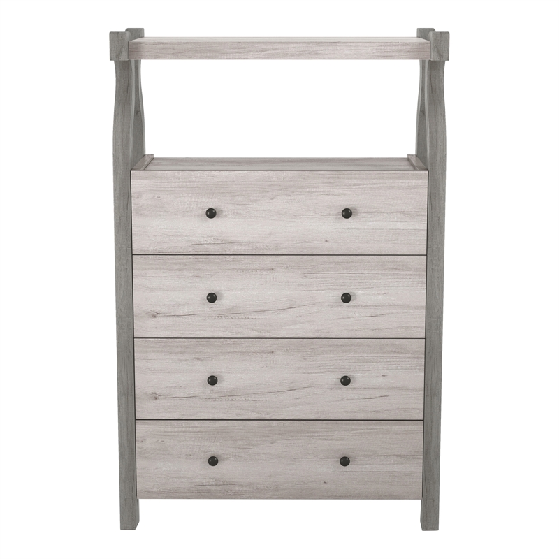 Bowery Hill Farmhouse Wood 4-Drawer Chest in Coastal White Finish